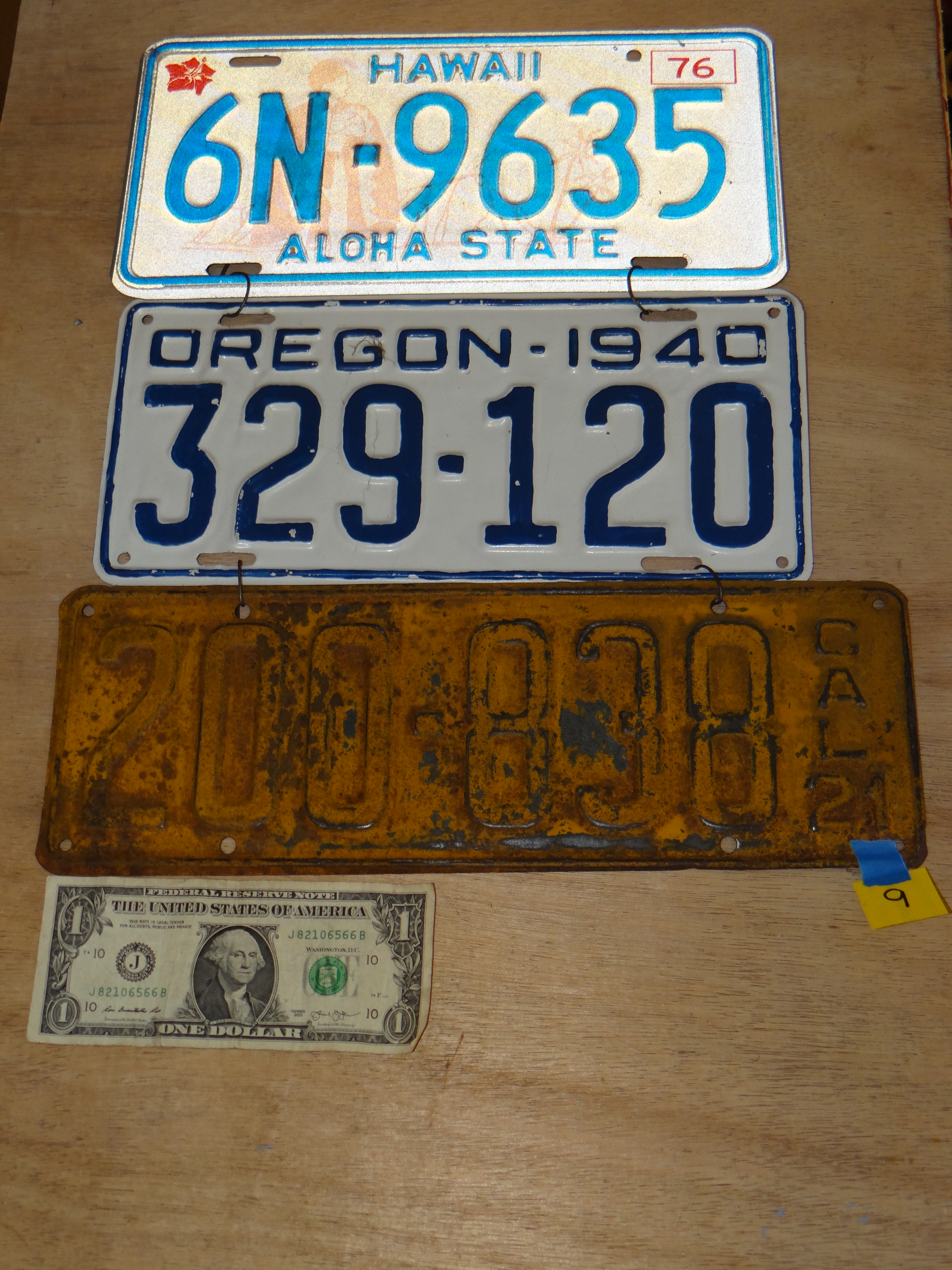 9-Three Vintage License Plates, 1 Hawaii & 2 Oregon