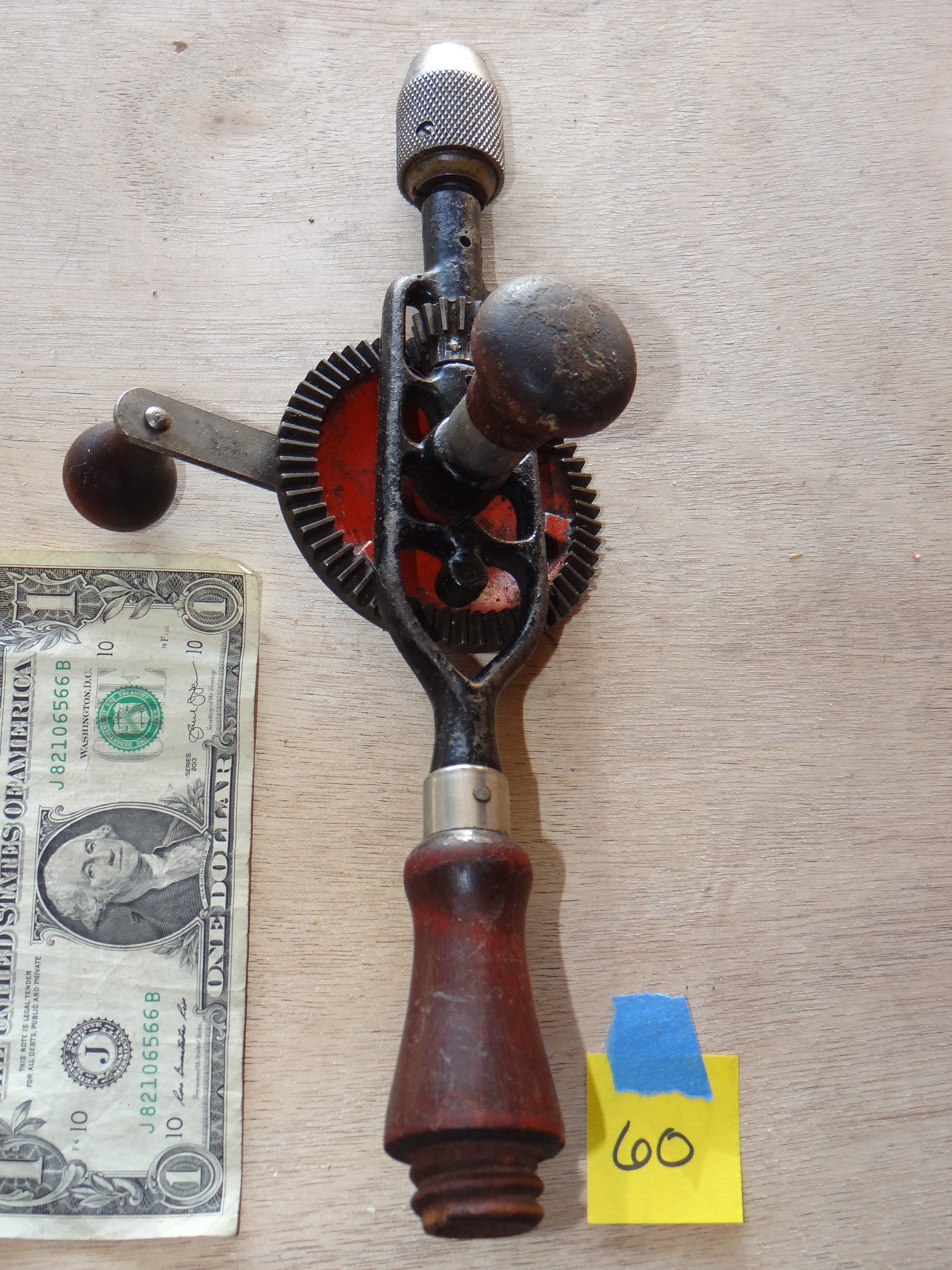 60-Vintage Wooden Handled Crank Style Hand Drill