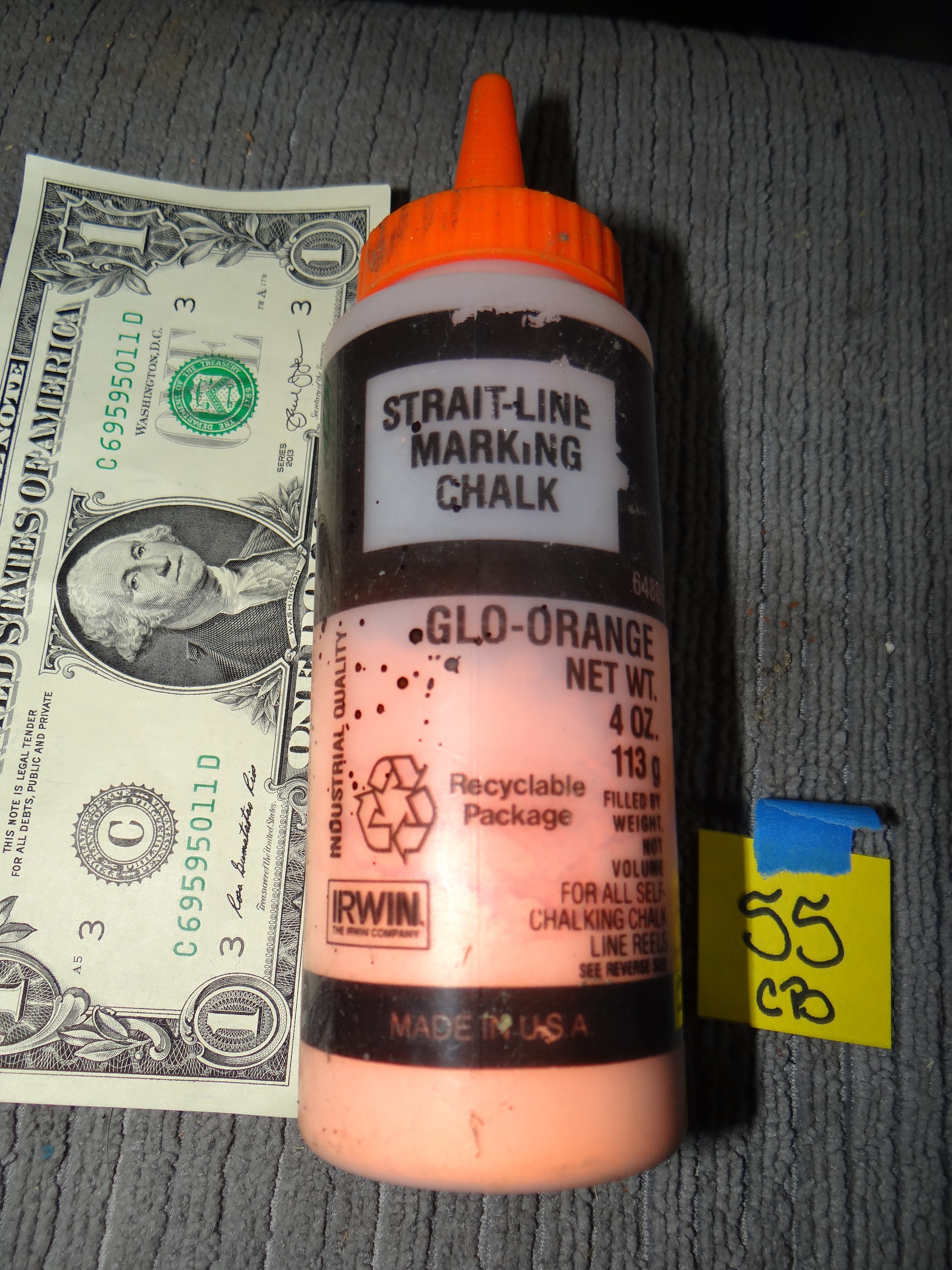 CB55-Straight Line Marking Chalk Glo-Orange 4oz Bottle Half Full