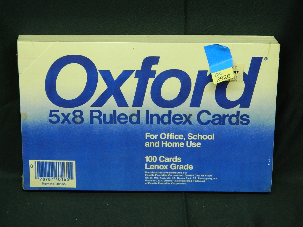 OE2926- SEALED Package of OXFORD 5x8 Large Index Cards '100 Count'