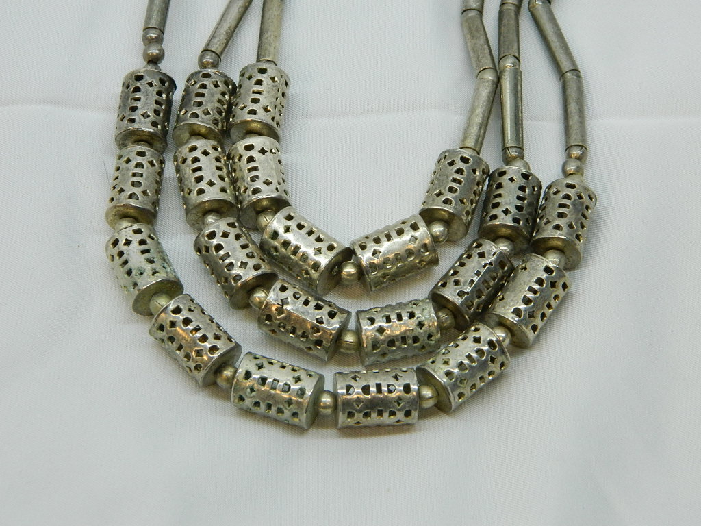 OE2929- Old Metal Ornate Multi Strand Silver Toned Necklace 'VERY UNIQUE'
