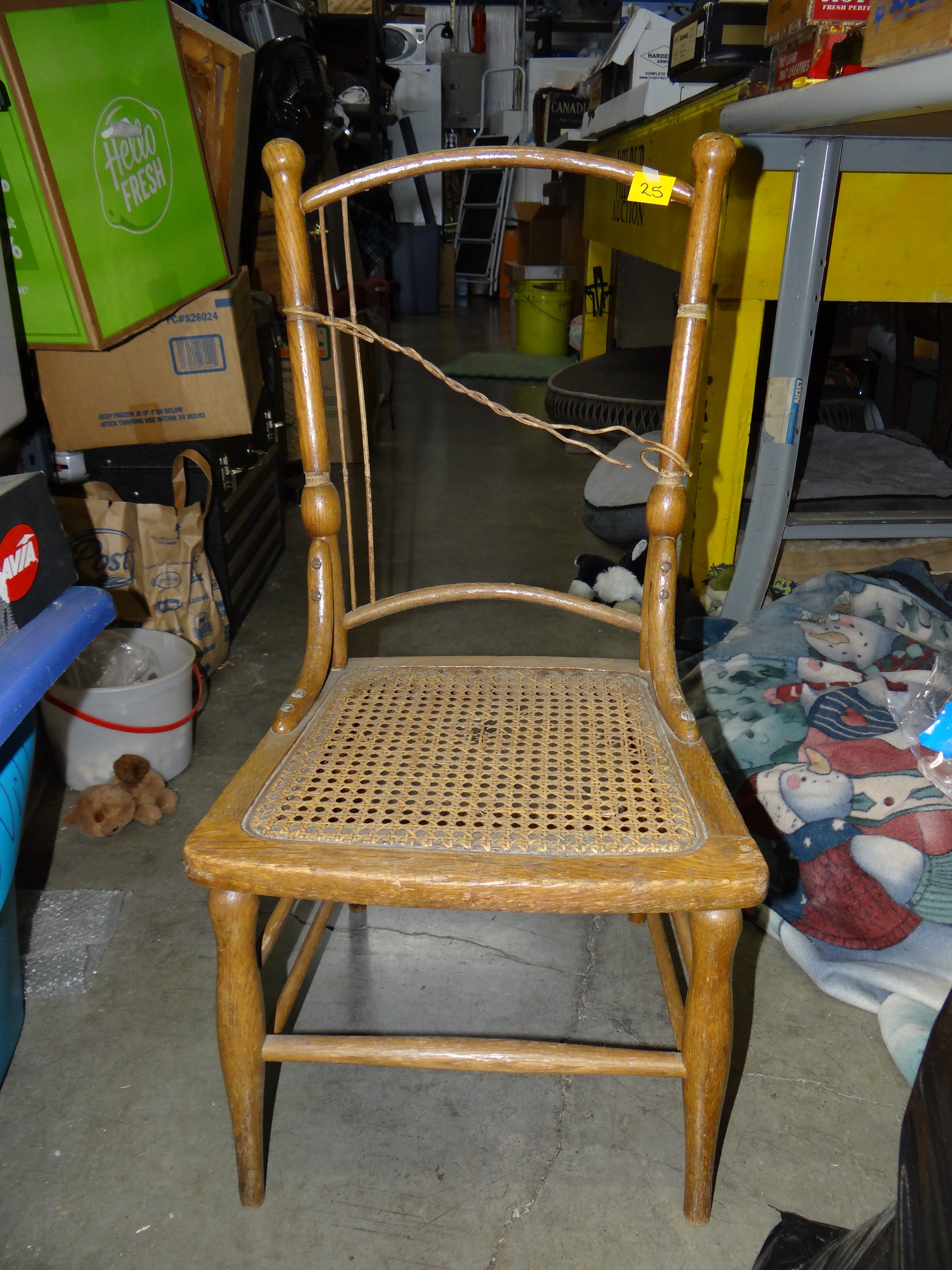 25-Antique Oak Wicker Seat & Back Small Chair