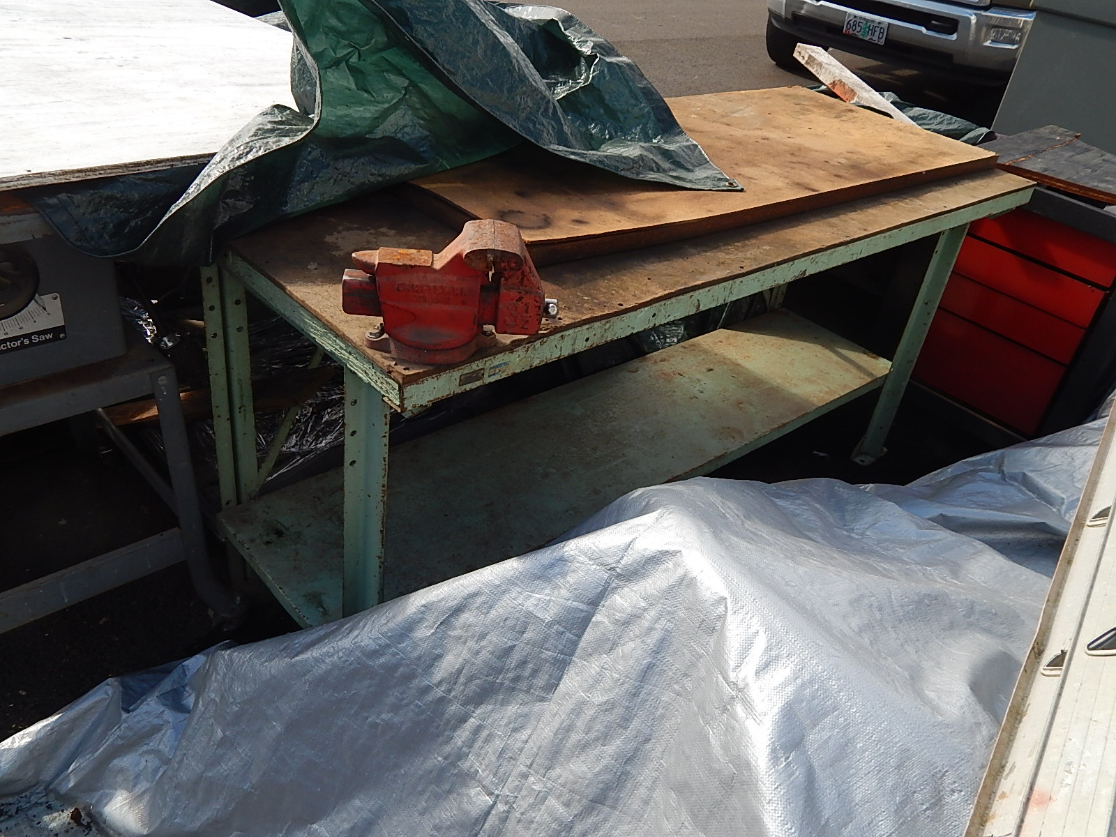 17-Metal & Wood Workbench w/ Craftsman Vice Mounted
