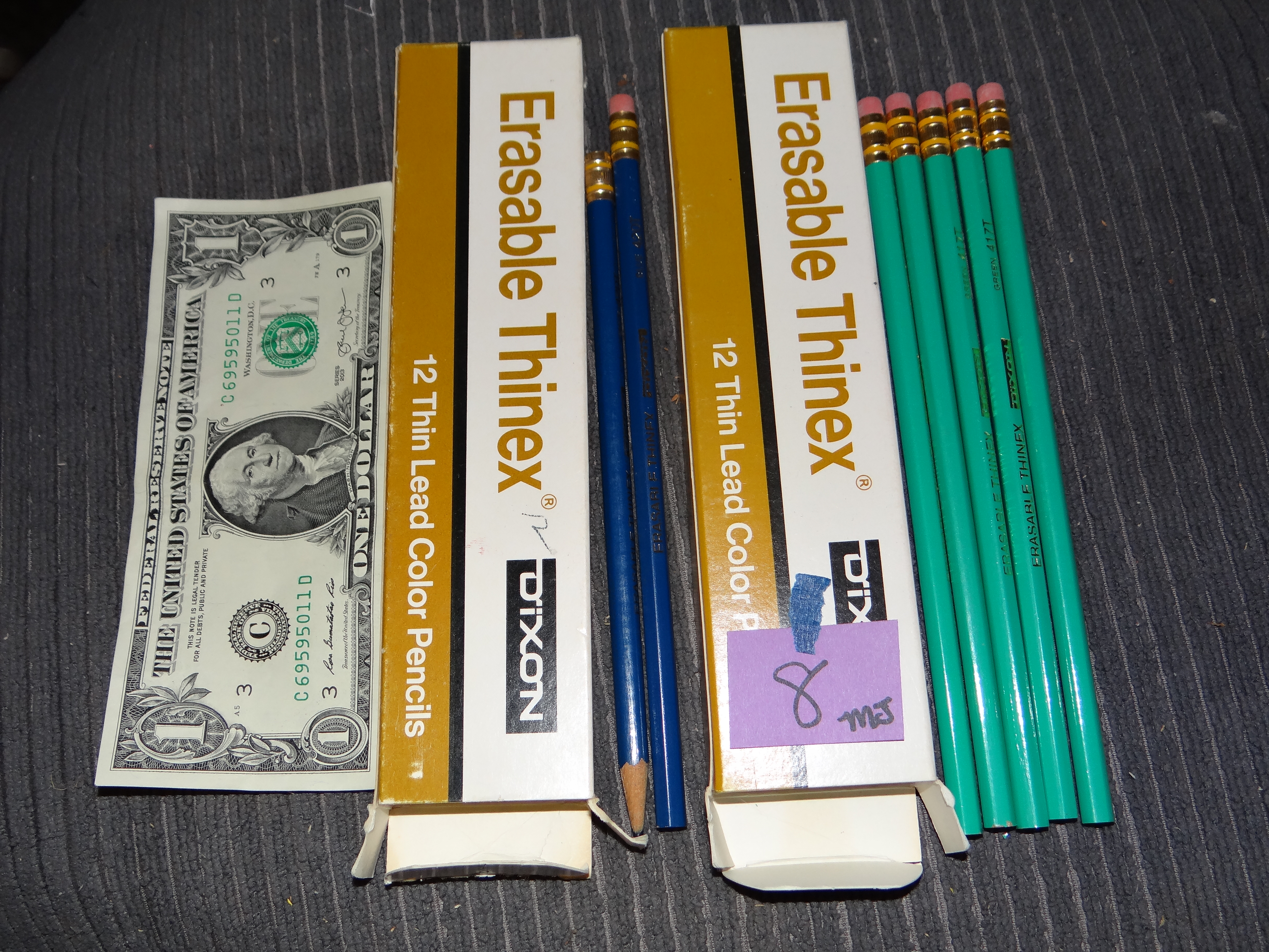 MJ8-Dixon Erasable Colored Pencils Five Teal & Two Blue (one used)