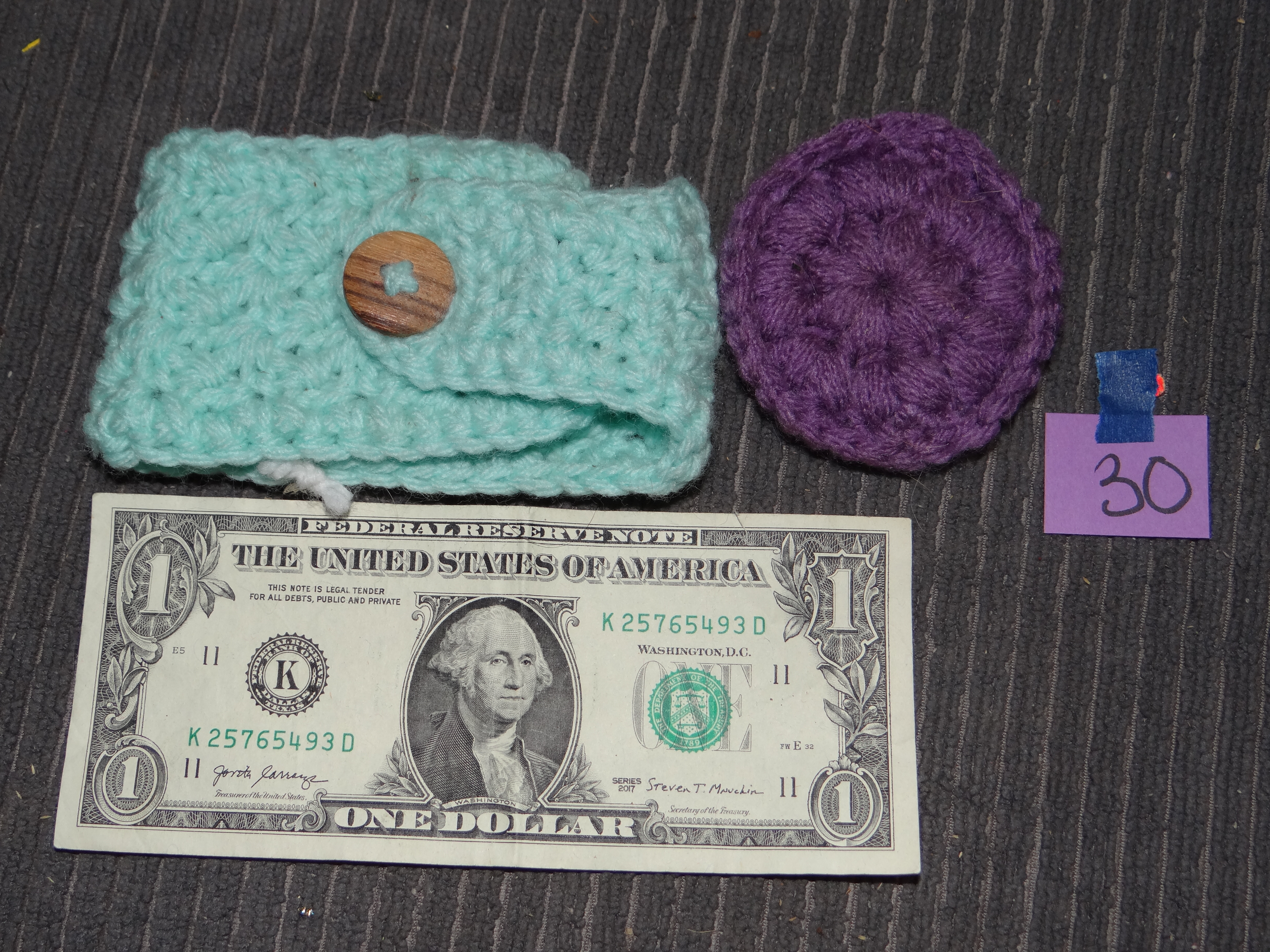 30-Crochetted Baby Headband w/ Removable Purple Flower