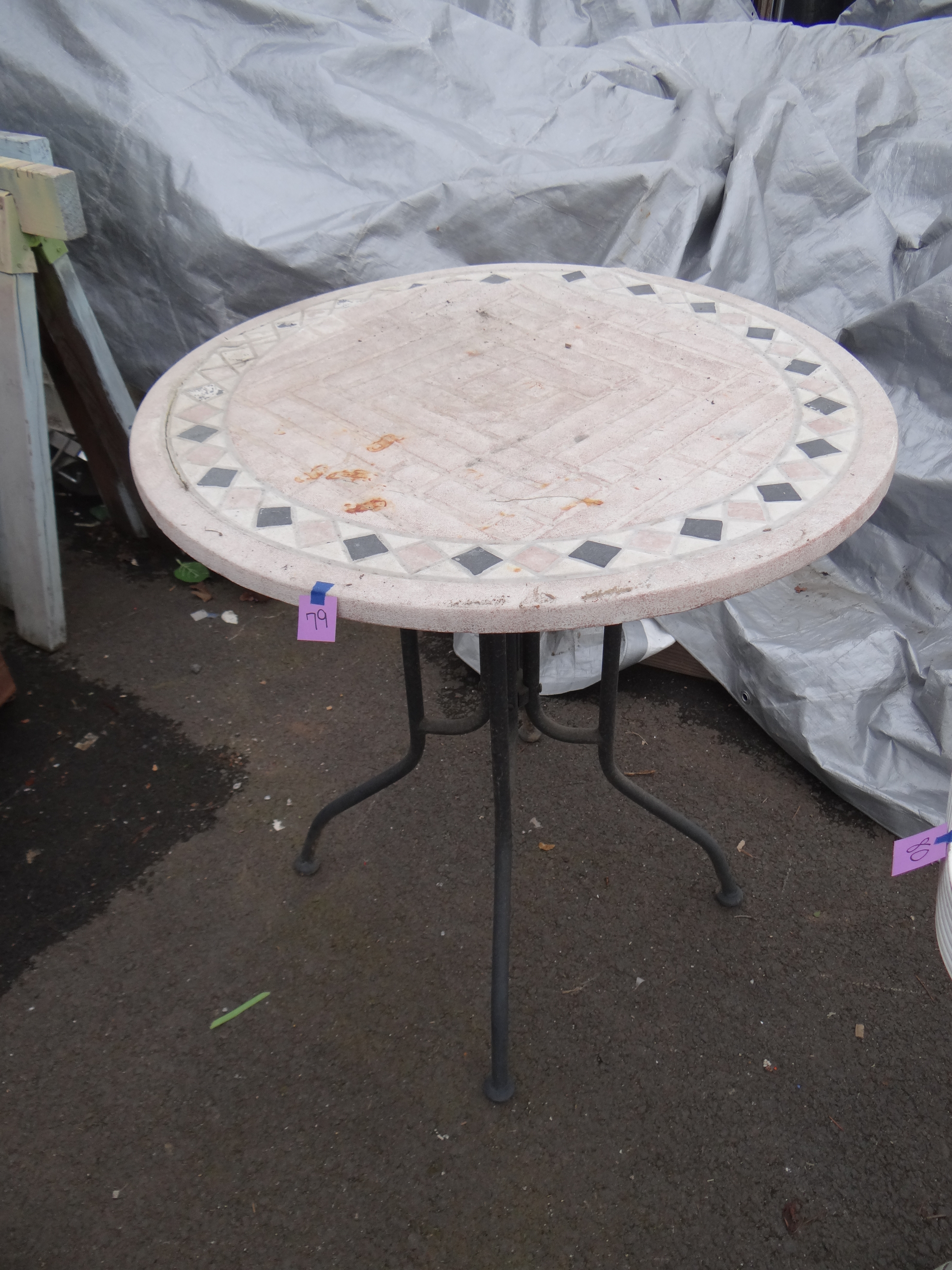 79-Small Outside Bistro Table w/ Rock Looking Top (cracked top, see pics)