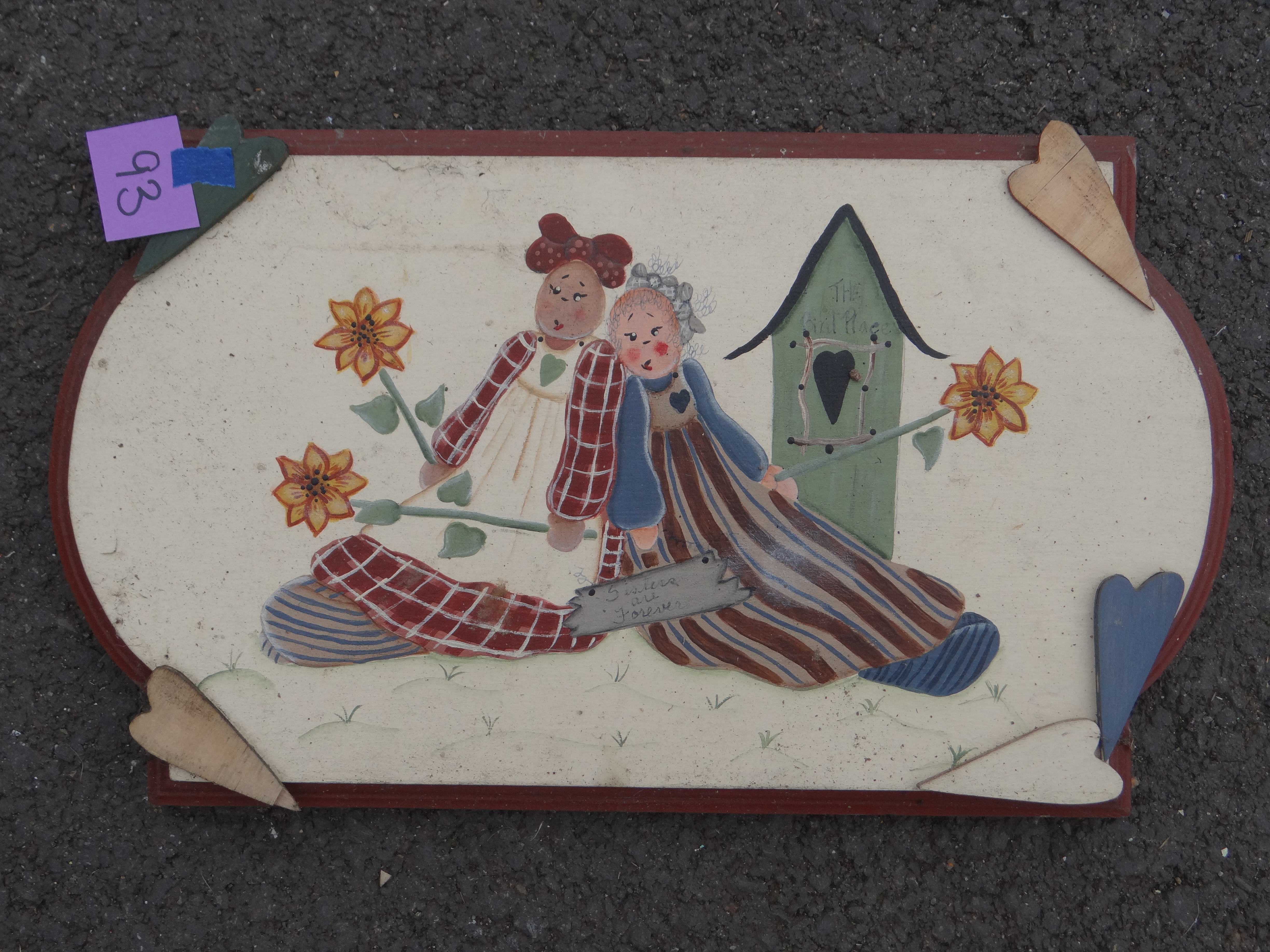 93-Wooden Plaque w/ Painted Girls