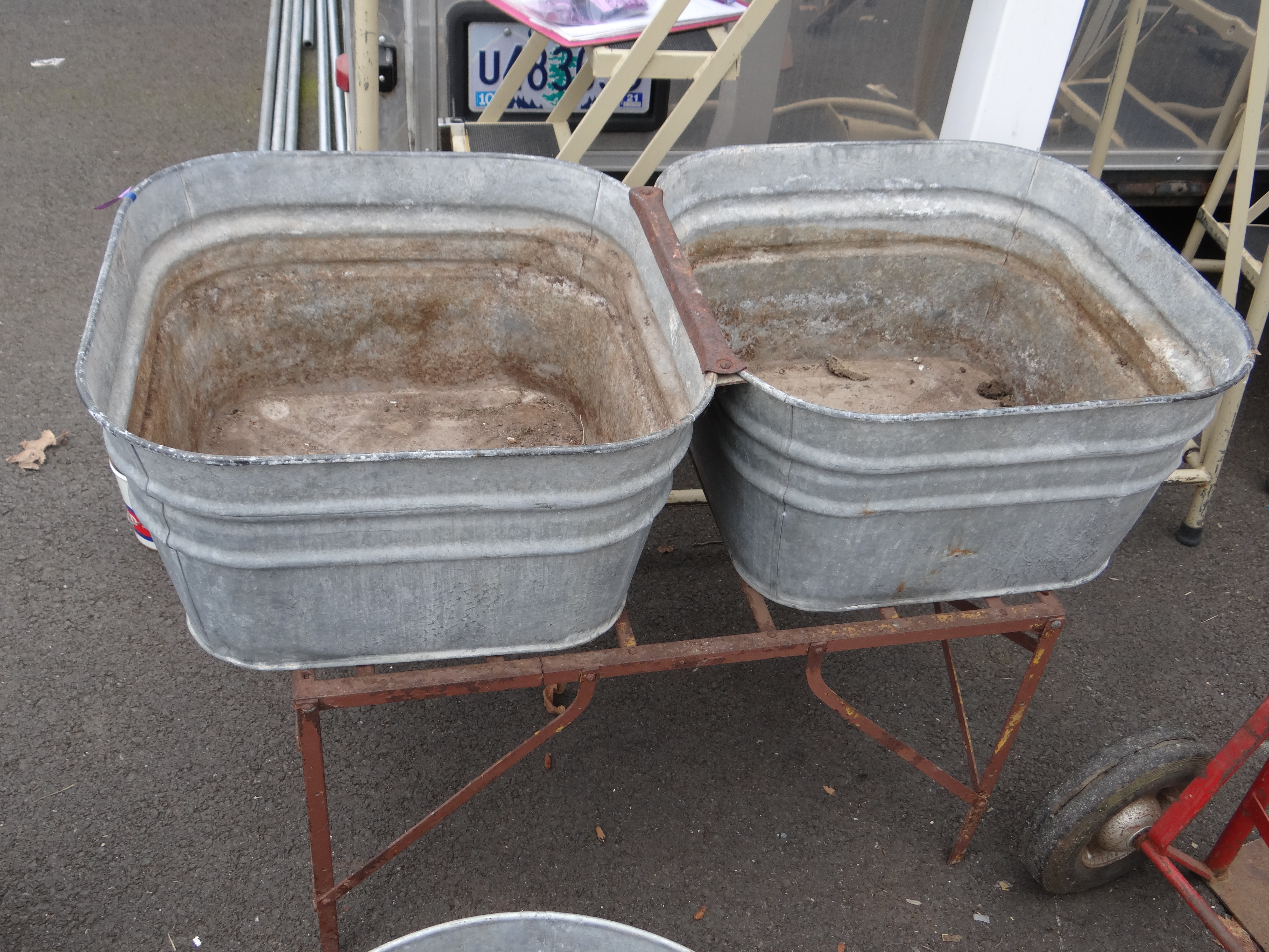 96-Pair of Galvinized Planters on Stand Overall 28in H x 41in W