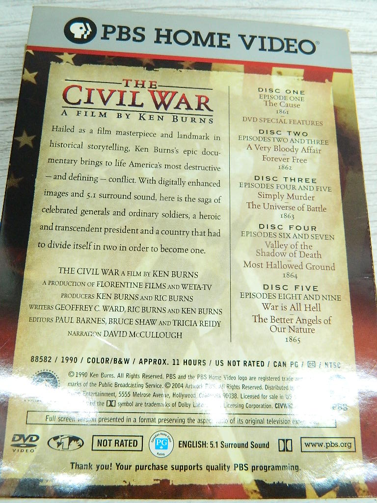 OE8324- Collection of PBS Home Video 'The CIVIL WAR' DVD SET Film