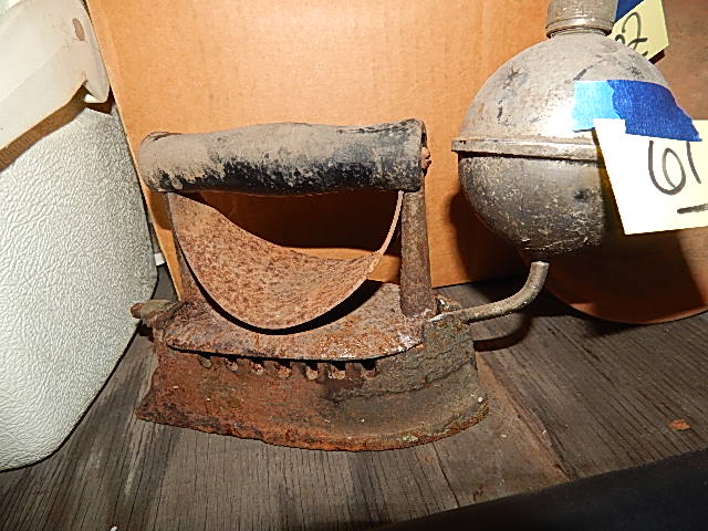 61-Vintage Iron, Cast Iron w/ Wooden Handle