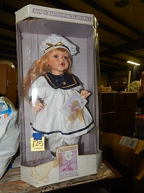 125-Collectible Porcelain Doll in Sailor Dress & Cap